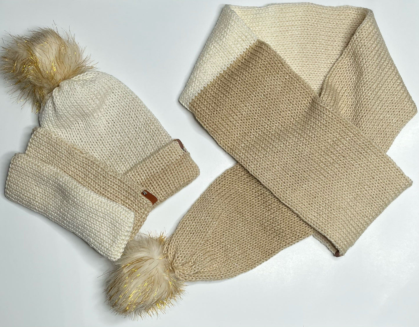 Faux Fur Pom-Pom Cinch Scarf Set