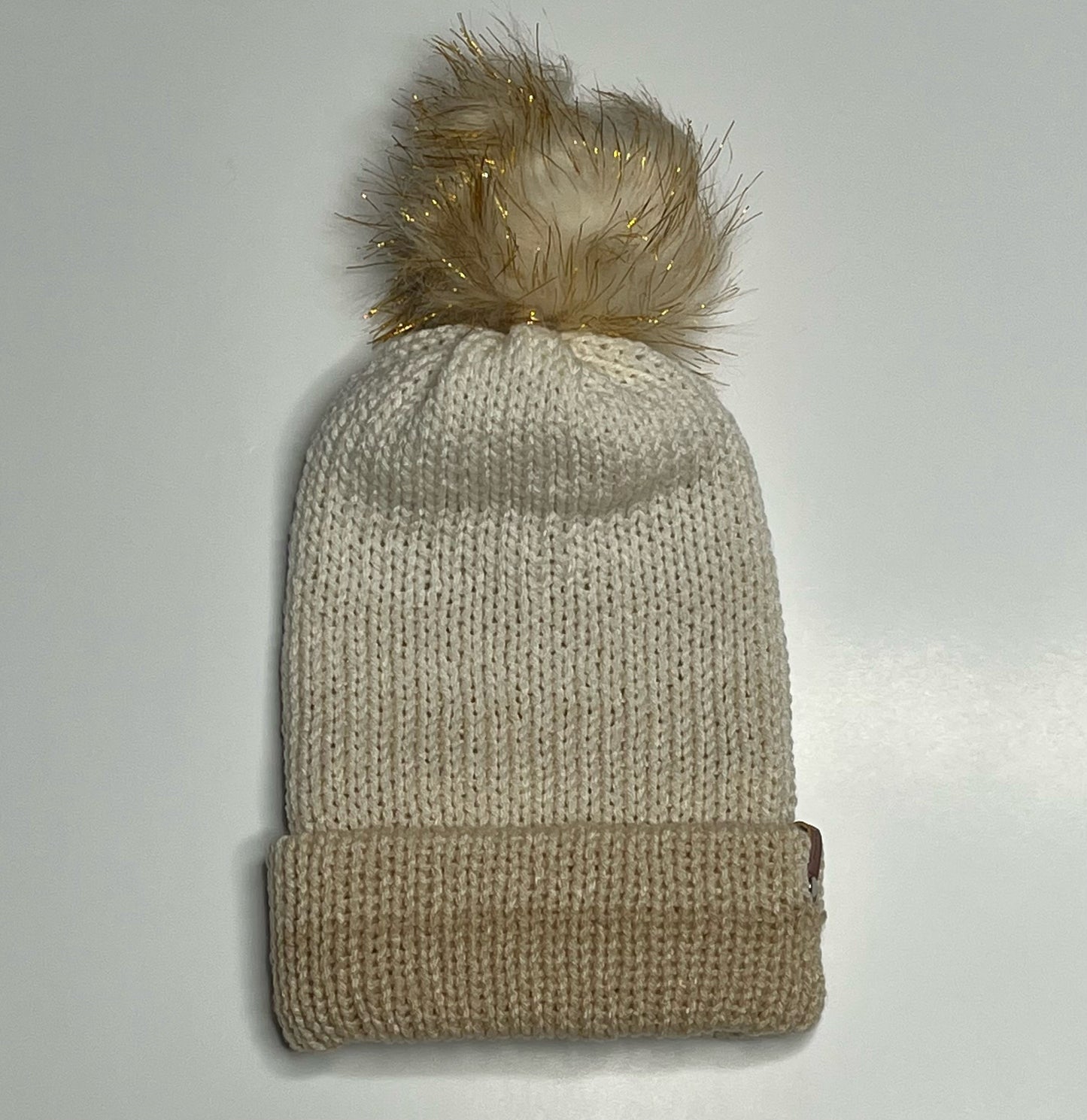 Super Cute Beige Ombre Faux Fur Beanie