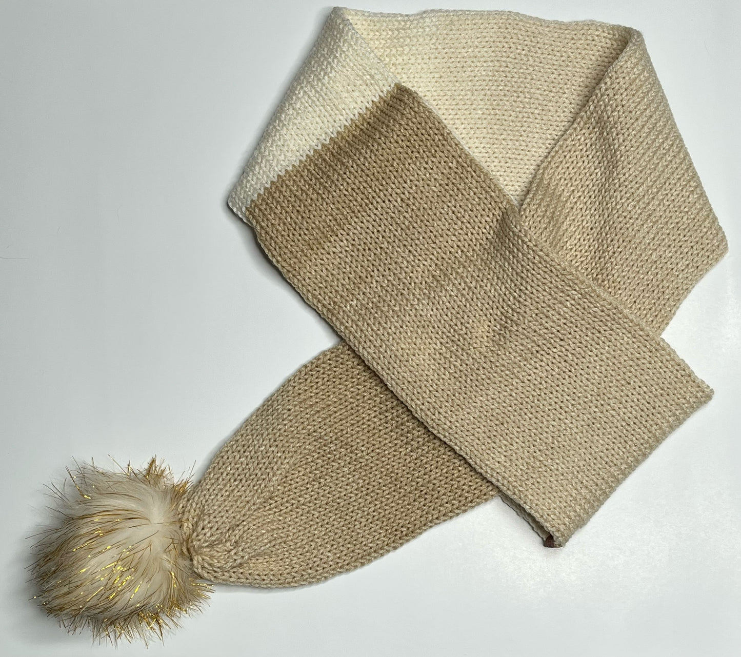 Super Cute Beige Ombre Cinch Faux Fur Pom-Pom Scarf